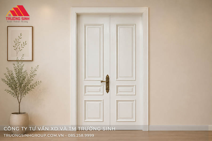 Mẫu cửa Composite 2 cánh màu trắng đều nhau